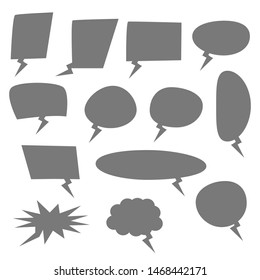 blank grey speech bubbles set with different shape for add text, cartoon talk or speech isolated on white background. vector illustration