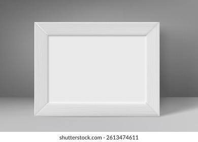 Blank grey wood frame with white paper. 3d vector mockup
