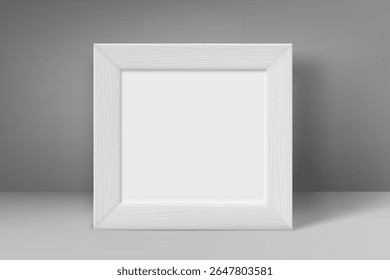 Blank grey wood frame with white paper. 3d vector mockup