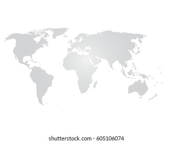 Blank grey world map icon on isolate on white.
