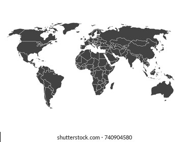 Blank Grey World map isolated on white background. Best popular World map Vector globe template for website, design, cover, annual reports, infographics. Flat Earth Graph World map illustration.