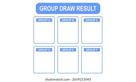 Blank group draw result template for a sports tournament. A simple chart for six groups with four teams each, for championship seeding.