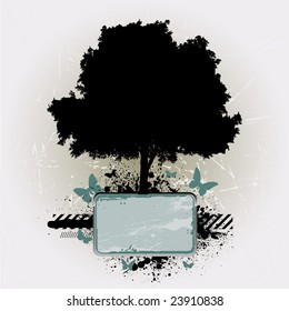 Blank grunge tablet under a tree, vector 2