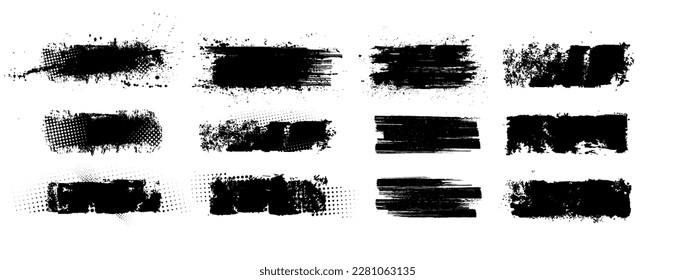 Blank grunge texture stencil frames, brushstroke callout titles for text. Dirty artistic graphic box, paint, ink, grunge design elements, quote speech template. Brushstroke texture, stencil. Vector
