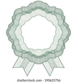 Blank guilloche label with ribbons. Ideal for certificate, diploma, voucher, currency and money design, banknote. / Stock vector / CMYK color / All lines and color are easy editable.