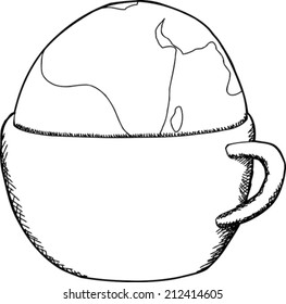 Blank hand drawn cartoon of earth inside mug