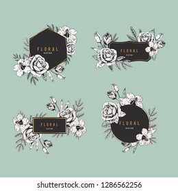 Blank hand drawn floral frames vector set