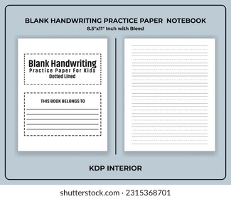 Blank Handwriting Practice Paper For Kids Dotted Lined KDP Interior