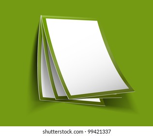 Blank hanging calendar isolated on green background.