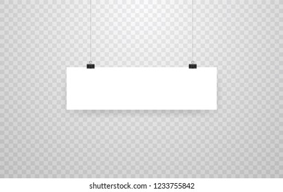 Blank hanging photo frames or poster templates isolated on transparent background. Photo picture hanging, frame paper gallery portfolio illustration vector