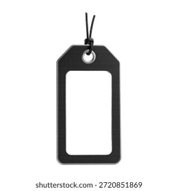 Marca de suspensão em branco com cadeia de caracteres em estilo de meio-tom preto isolado no plano de fundo branco. Conceito de marca, etiqueta de preço, etiqueta de produto, varejo, embalagem e design de maquete mínimo.