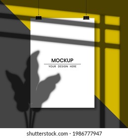 Blank hanging white paper with shadow overlay effect 