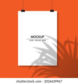Blank hanging white paper with shadow overlay effect 