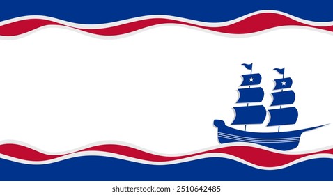 Blank Happy Columbus day background, USA holiday background with USA flag design and ship silhouette on white background