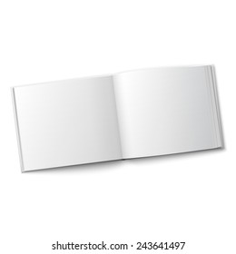 Blank hardcover album template opened on white background Vector illustration.