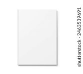 Blank hardcover book mockup. Vector illustration isolated on white background. Flat lay view.  It can be used for promo, catalogs, brochures, magazines, etc. Ready for your design. EPS10.