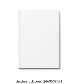 Blank hardcover book mockup. Vector illustration isolated on white background. Flat lay view.  It can be used for promo, catalogs, brochures, magazines, etc. Ready for your design. EPS10.