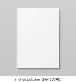 Blank hardcover book mockup. Vector illustration isolated on grey background. Flat lay view.  It can be used for promo, catalogs, brochures, magazines, etc. Ready for your design. EPS10.