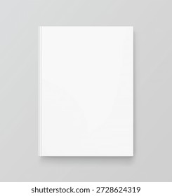 Blank hardcover book mockup. Vector illustration isolated on grey background. It can be used for promo, catalogs, brochures, magazines, etc. Ready for your design. EPS10.