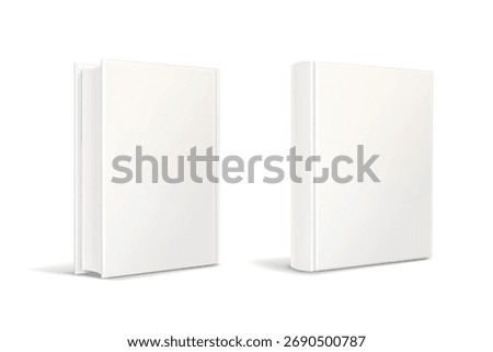 Blank hardcover book mockup. Vector illustration isolated on white background. White empty books for Promo, catalogs, brochures, magazines designs,