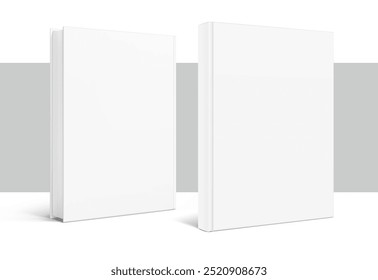 Blank hardcover book mockups. Vector illustration isolated on white and grey background. It can be used for promo, catalogs, brochures, magazines, etc. Ready for your design. EPS10.	