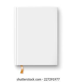 Blank hardcover book template with bookmark on white background Vector illustration.