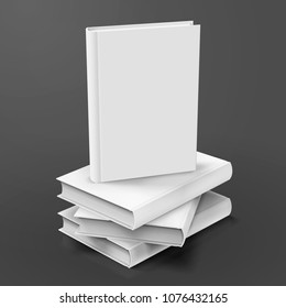 Blank hardcover books pile up on dark grey background in 3d illustration