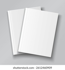 Blank hardcover closed book mockup. Vector illustration isolated on gray background. Flat empty lay view. White brochure template
