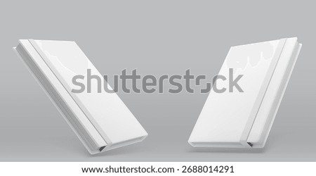 Blank hardcover notebooks set isolated on background. Vector realistic illustration of white book mockup with empty cover, notepad front back view, business planner template for branding, paper diary