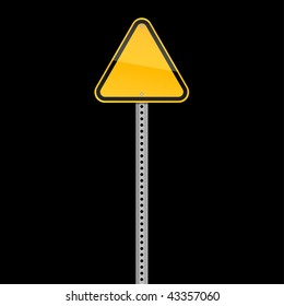 Blank hazard yellow road warning sign on a black background