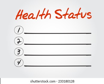 Blank Health Status list, vector concept background
