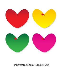 Blank heart paper note with pushpin on white background