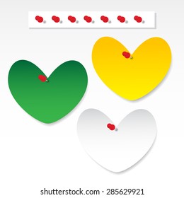 Blank heart paper note with pushpin on gray background
