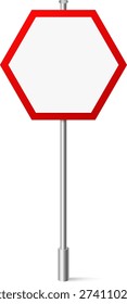 Blank hexagon traffic sign with red border.