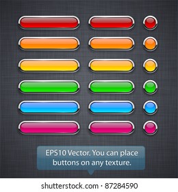 Blank high-detailed buttons on linen texture. Vector eps10.