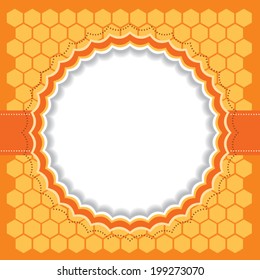 Blank honeycomb frame, border. Vector illustration.