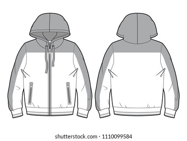 Blank hooded sport sweatshirt with zip closure and pockets