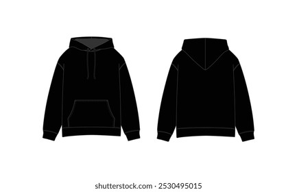 Blank Hooded Sweatshirt Mockup with Zipper - Front and Back Views Illustration