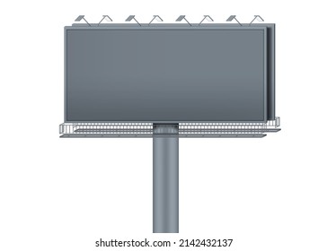 Blank Horizontal Billboard With Flood Lights, Realistic Mockup. Outdoor Advertising Banner With Spotlights Isolated On White Background, Vector Mock-up. Template For Design