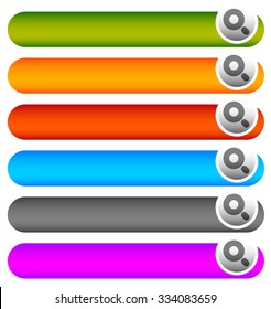 Blank horizontal button templates with magnifier glass symbol. Search buttons.