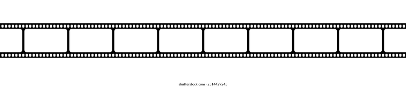 Blank horizontal film strip. Movie or photo camera tape template isolated on white background. Storyboard layout. Vintage frame for photographies collage. Vector graphic illustration.