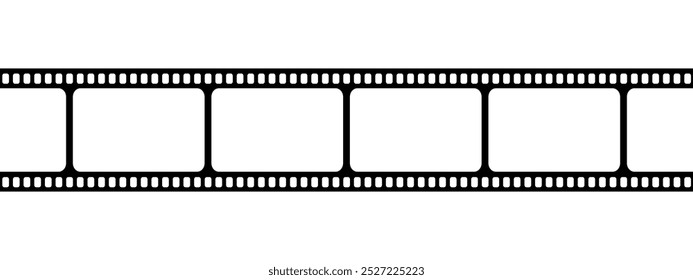 Fita de filme horizontal em branco. Filme ou fita fotográfica. Modelo de storyboard. Quadro vintage para a criação de colagem de fotografias isolado no fundo branco. Ilustração gráfica vetorial.