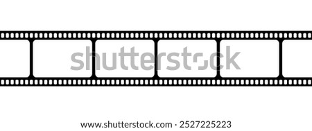 Blank horizontal film strip. Movie or photo camera tape. Storyboard template. Vintage frame for photographies collage creation isolated on white background. Vector graphic illustration.