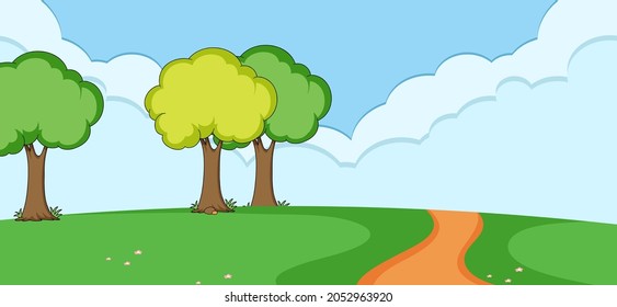 Blank horizontal scene with many trees and blank sky illustration