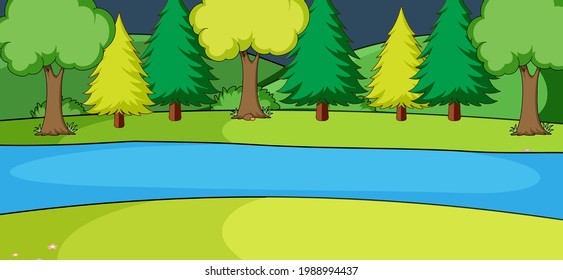 Leere horizontale Szene mit Fluss durch die Parkgrafik