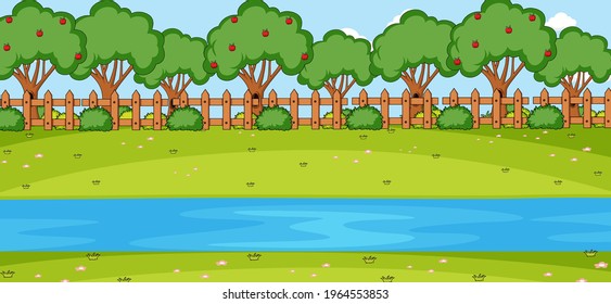 Blank horizontal scene with river in the park illustration