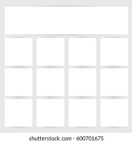 Blank horizontal and square white paper banner sheets with shadow effects. Vector templates for sale pricing design, websites and other
