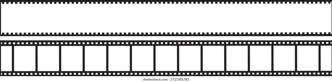 Faixa horizontal em branco do modelo de rolo de filme de filme de filme de movimento preto e branco para inserção de conteúdo personalizado