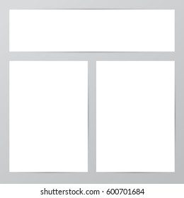 Blank horizontal white paper banner sheets with shadow effects. Vector templates for presentation, business design and retail