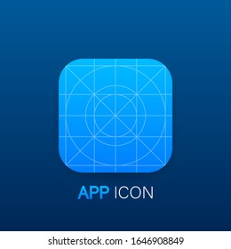 Blank icon or button of the app for web and mobile systems. Template application sign with guidelines. Vector stock illustration.